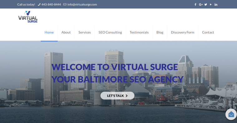 Home page of #10 Top Baltimore SEO Business: Virtual Surge