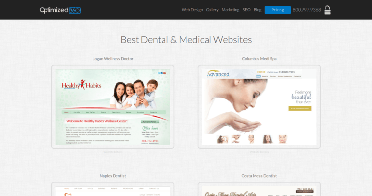 Websites page of #6 Best Dental SEO Company: Optimized360