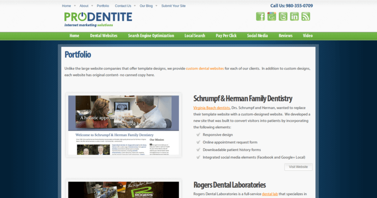 Folio page of #9 Best Dental SEO Agency: Prodentite