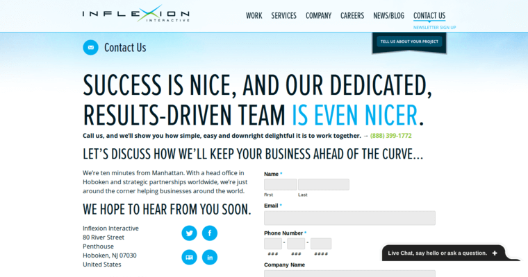 Contact page of #11 Best Enterprise Search Engine Optimization Firm: Inflexion Interactive