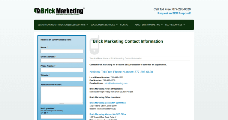 Contact page of #7 Leading Medical SEO Company: Brick Marketing