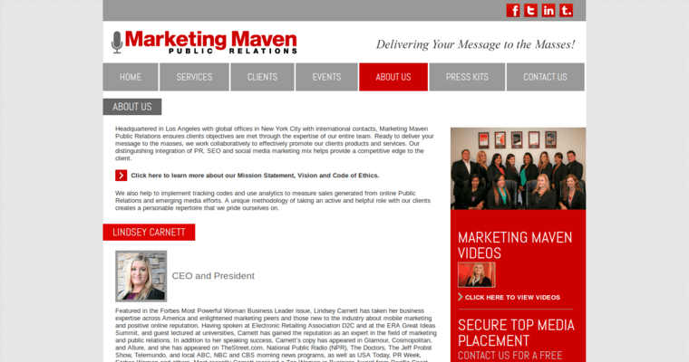 About page of #9 Best PR Agency: Marketing Maven