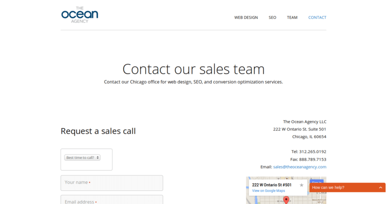 Contact Page of Top Web Design Firms in Illinois: Ocean19